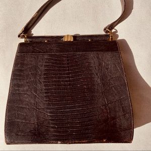 Vintage Kelly Style Brown Lizard Purse 1960s
